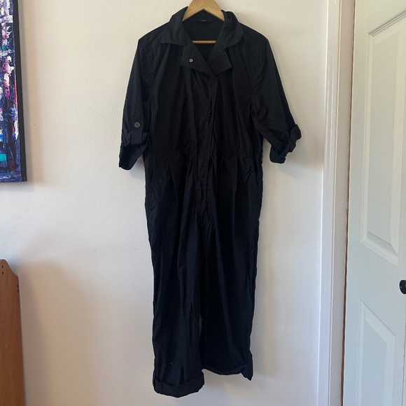 Banana Republic Pants - Banana Republic Black Cotton Poplin Snap Front Jumpsuit | Size Large